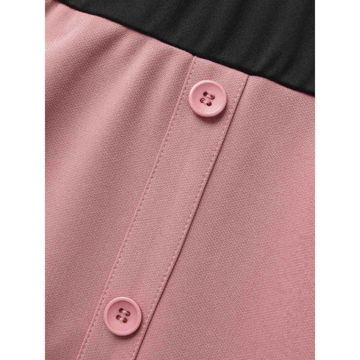 Plus Size Supersoft Essentials Two Tone Pocket Patchwork Belted Dress Rouge Women Office Plain V-neck Short sleeve Curvy Midi Dress BloomChic 26/4X Product Image