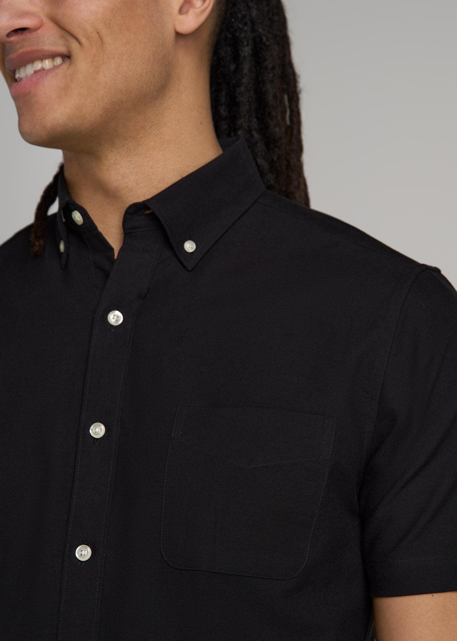 Short Sleeve Oxford Button Shirt For Tall Men in Black Male Product Image