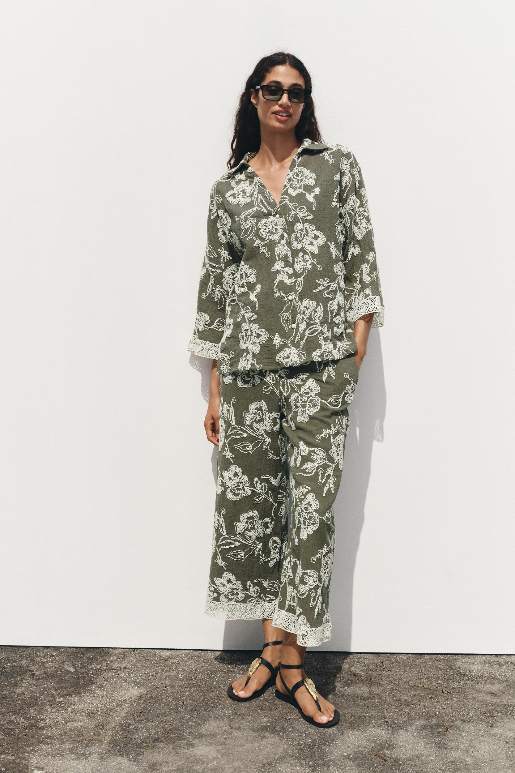 GUIPURE HEM EMBROIDERED PANTS Product Image