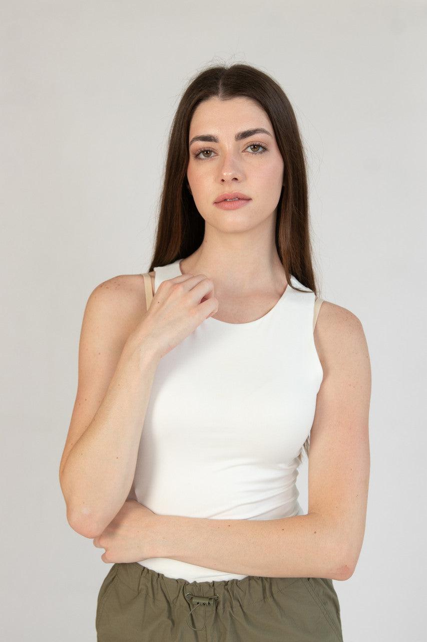 White Doubled Layered Tank Bodysuit Product Image