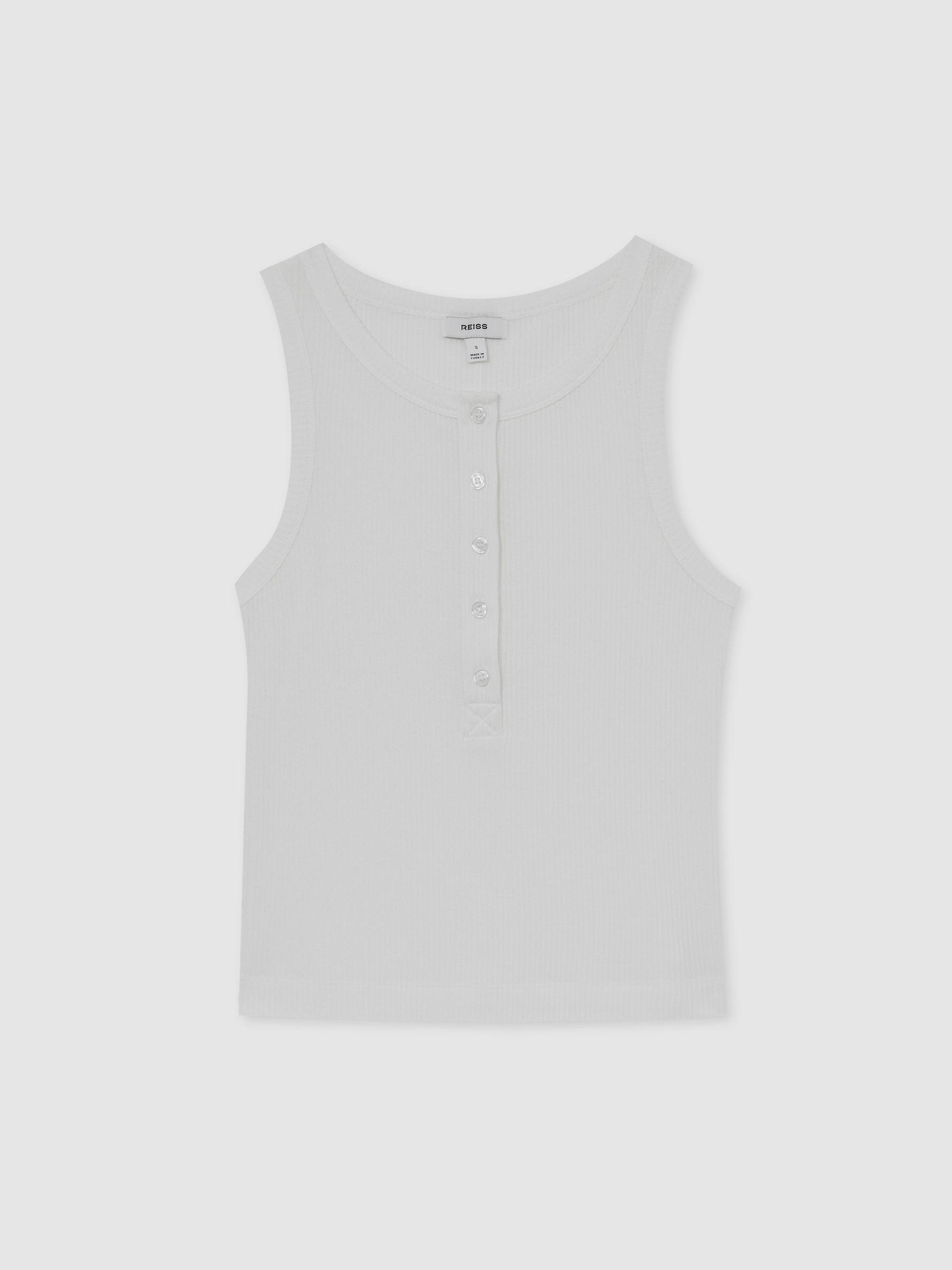 Fine-Rib Button-Placket Vest in White Product Image