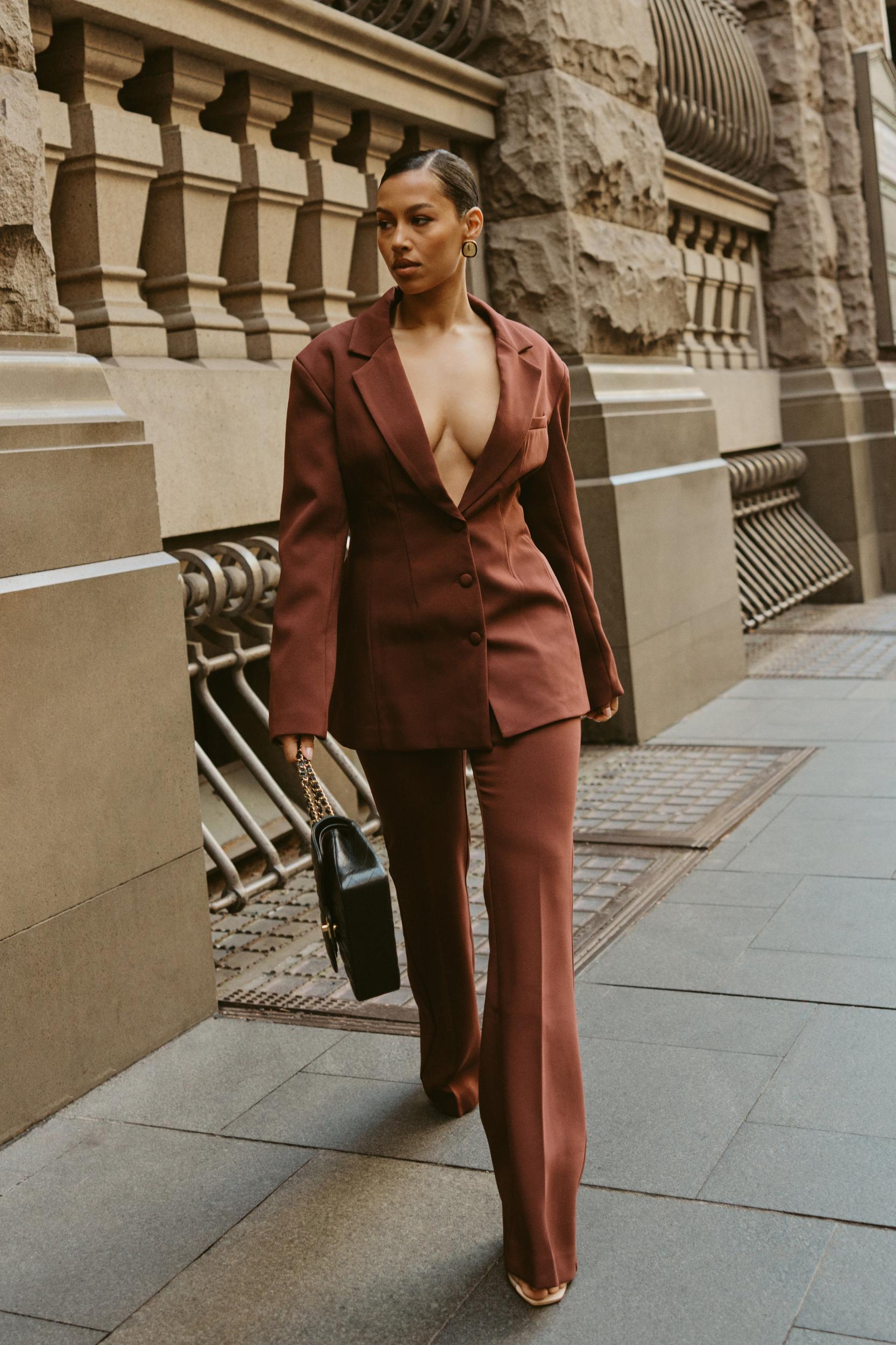 Loretta Fit & Flare Tailored Pant - Chocolate Product Image