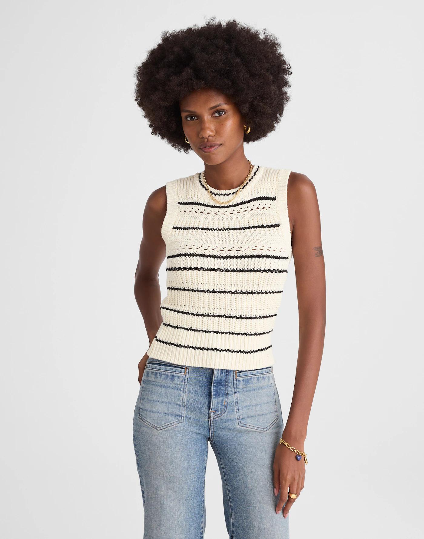 Striped Sweater Vest in 100% Cotton Product Image