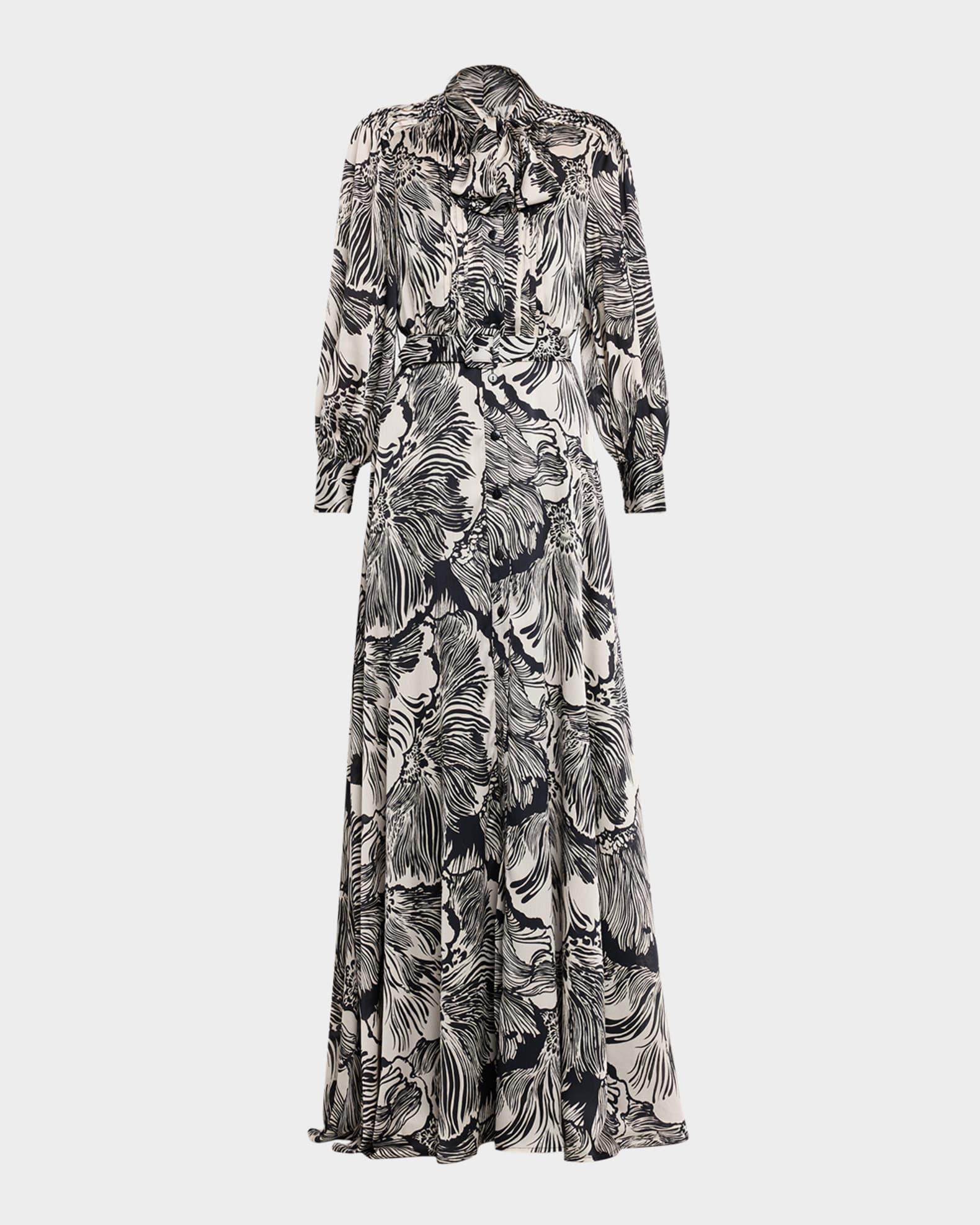 Belted Floral-Print Twill Shirt Gown Product Image
