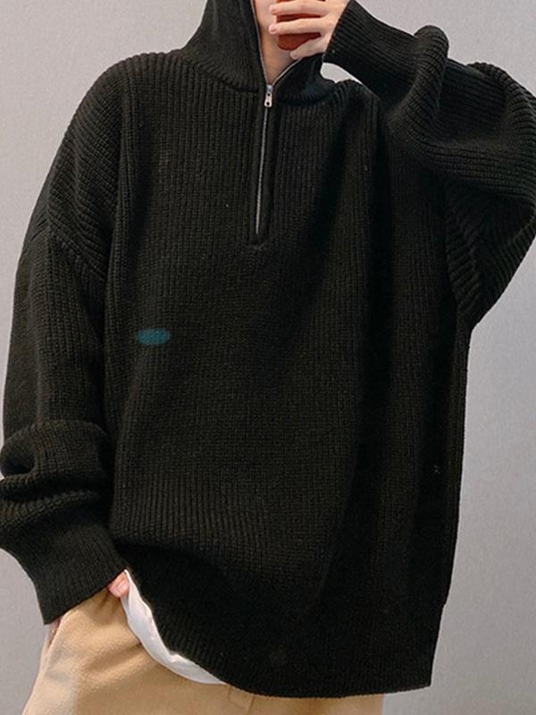 Men's Solid Half Zip Pullover Knit Sweater Product Image