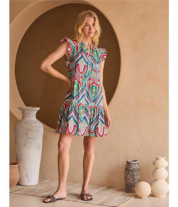 Skies Are Blue Printed Woven Split V-Neck Cap Sleeves Ruffle Tiered Babydoll Dress Product Image