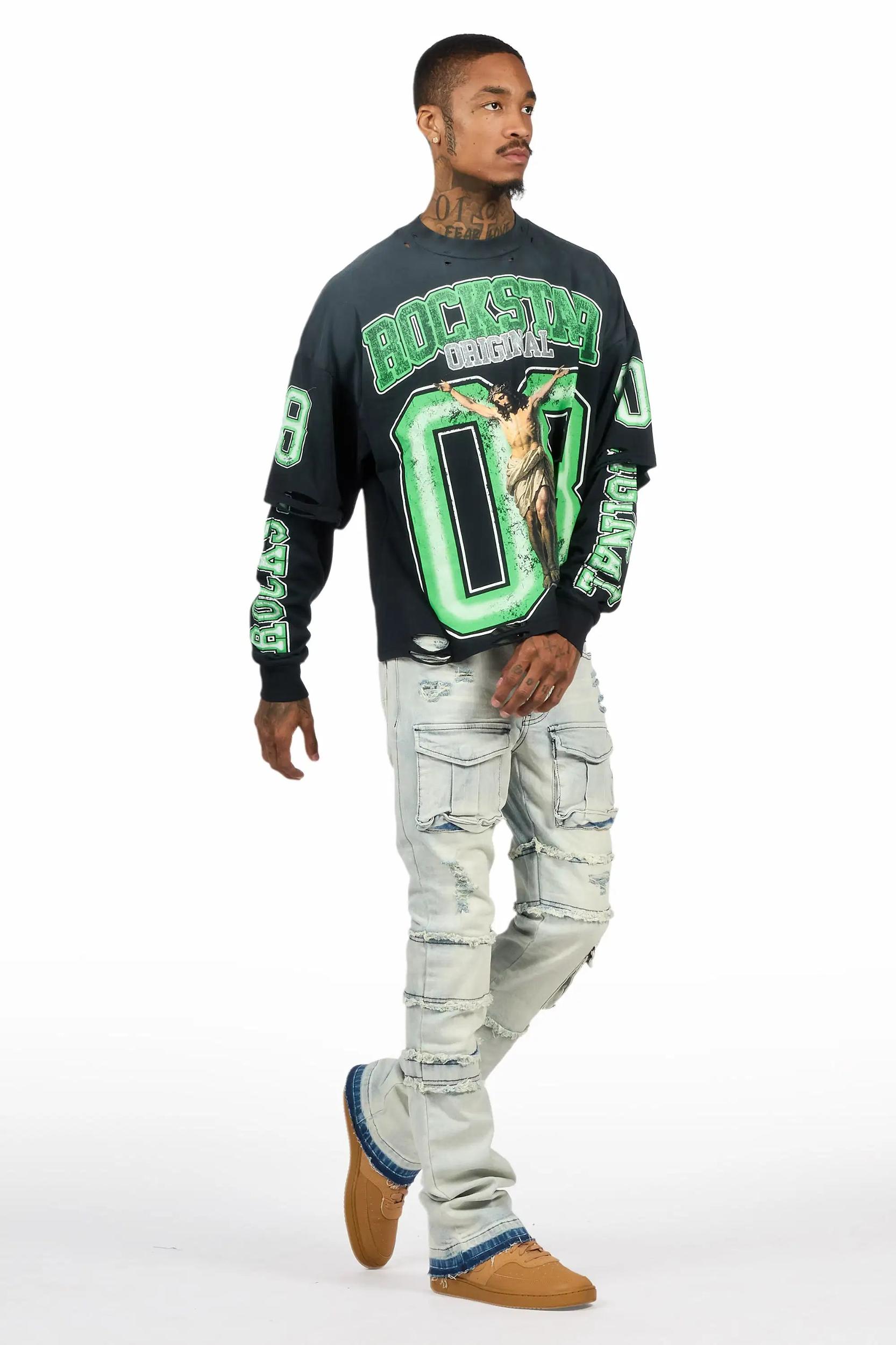 Folant Light Blue Stacked Cargo Flare Jean Male Product Image