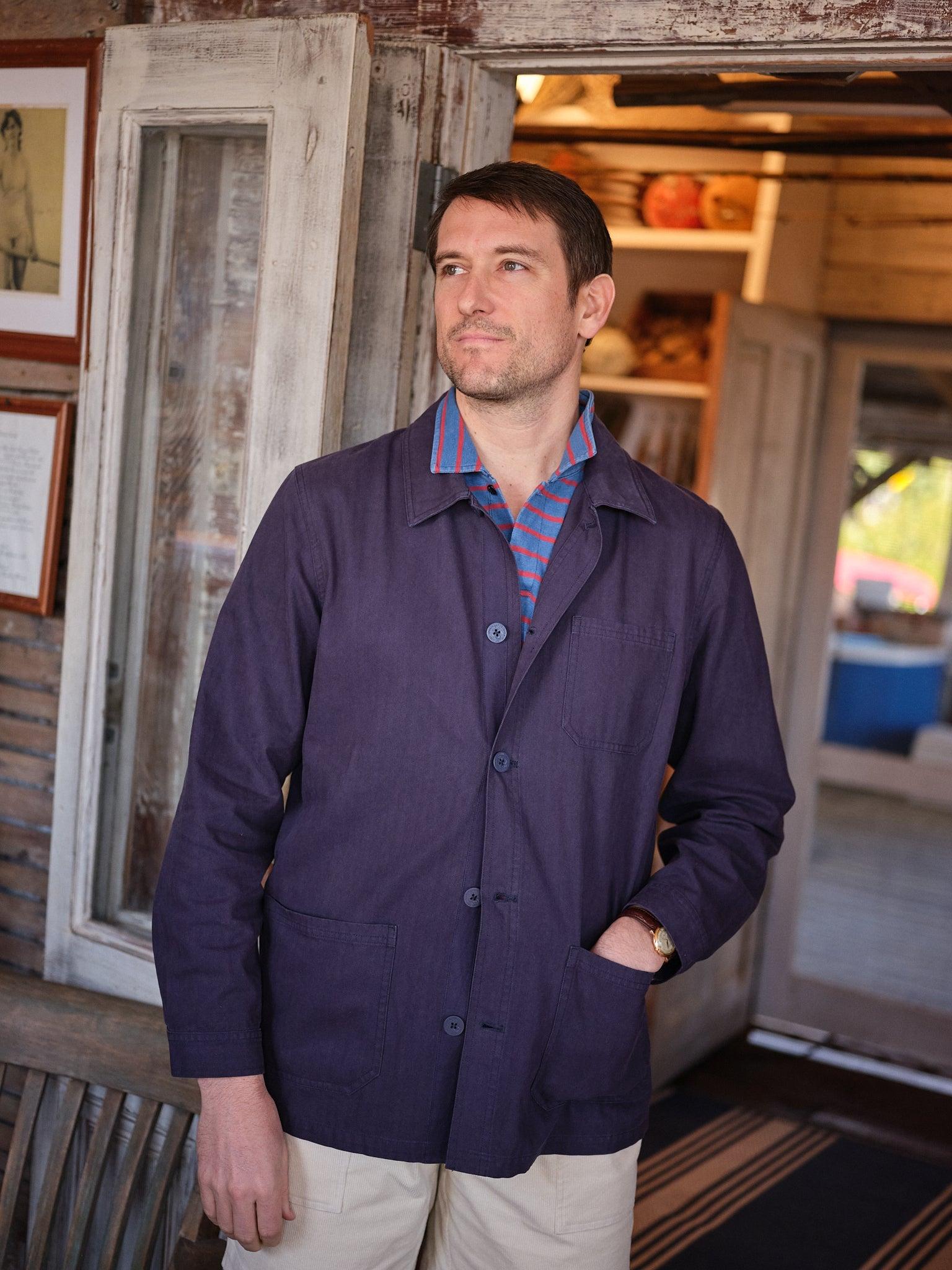 French Workman’s Jacket in Navy Herringbone Product Image