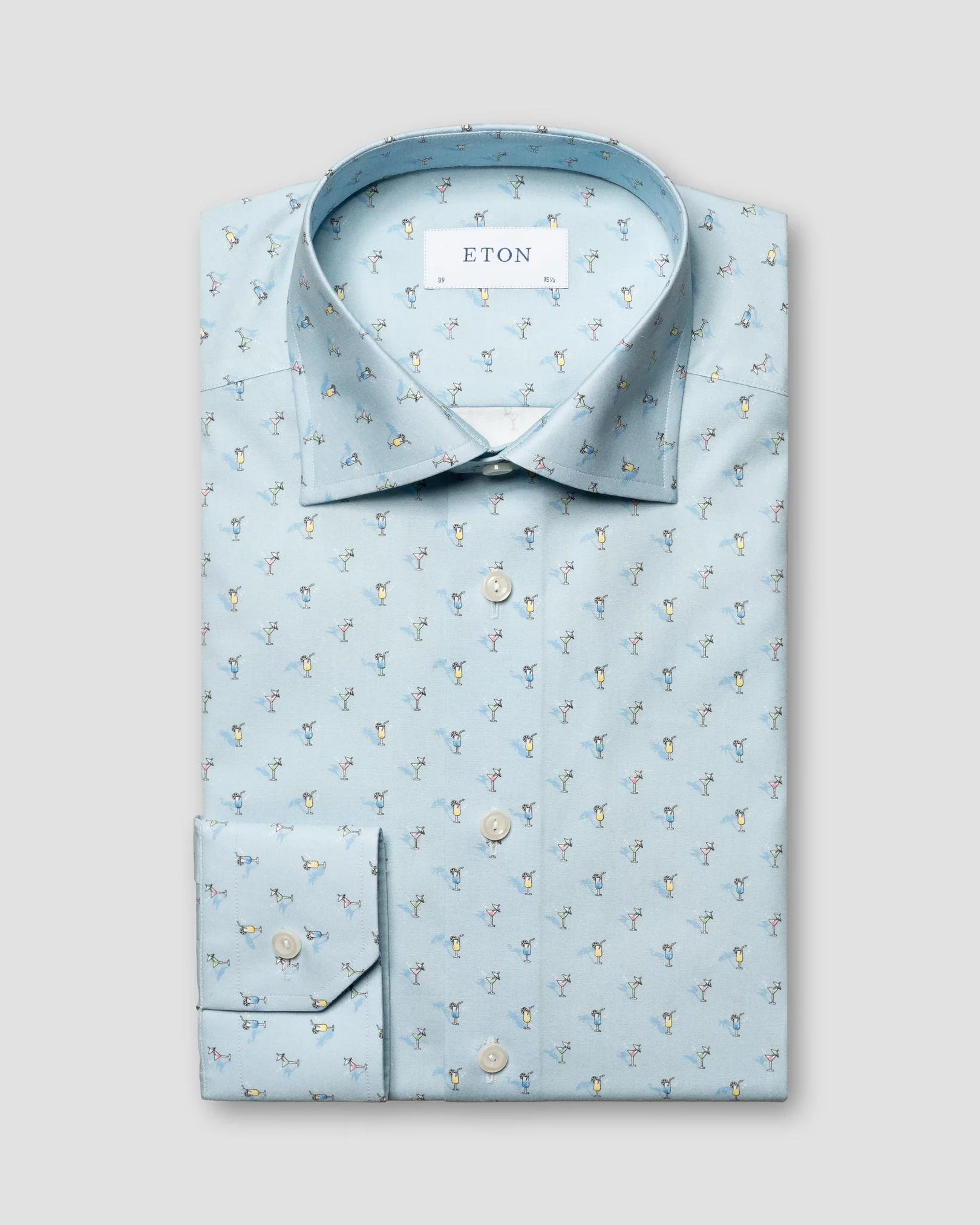 Eton Slim Fit Blue Dress Shirt with Cocktail Print Product Image