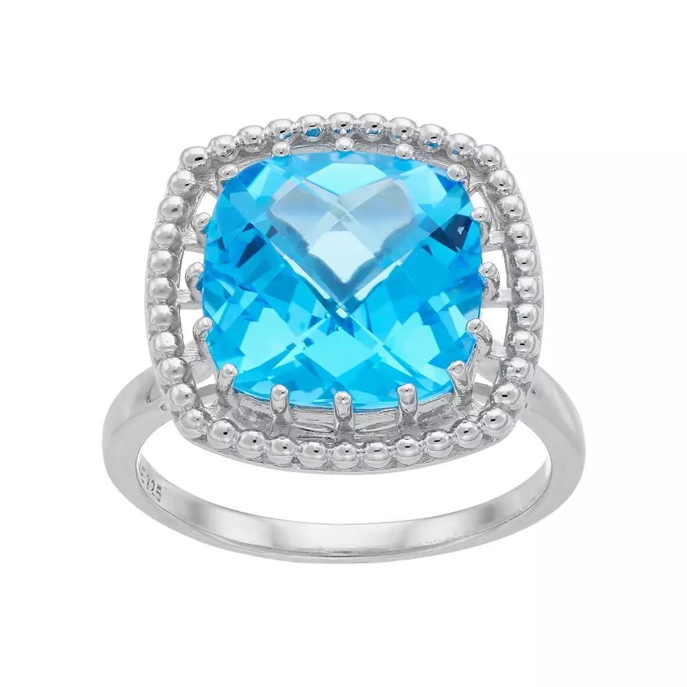 Sterling Silver Blue Topaz Square Halo Ring, Women's, Size: 7 Product Image