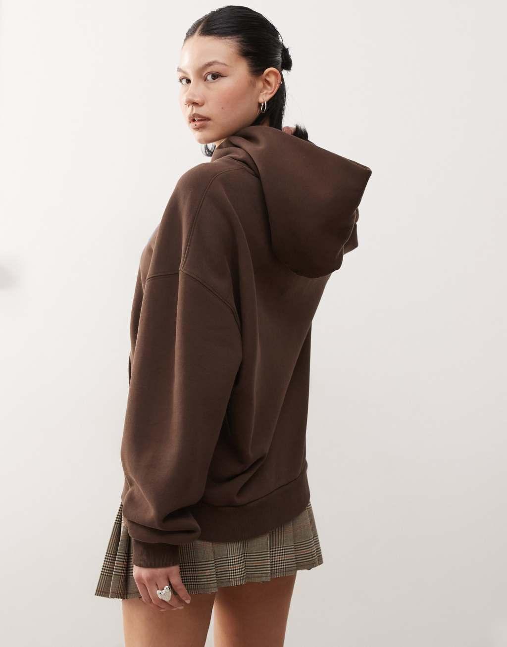 COLLUSION heavyweight embroidered logo hoodie in brown Product Image