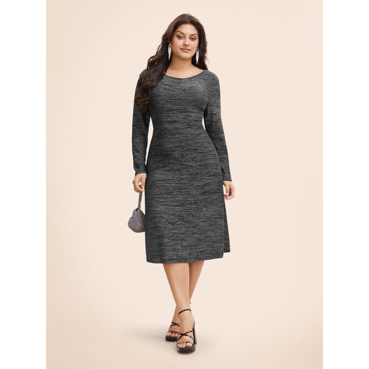 Plus Size Glitter Round Neck Backless Dress Black Women Cocktail Texture Party Curvy Bloomchic 26/4X Product Image