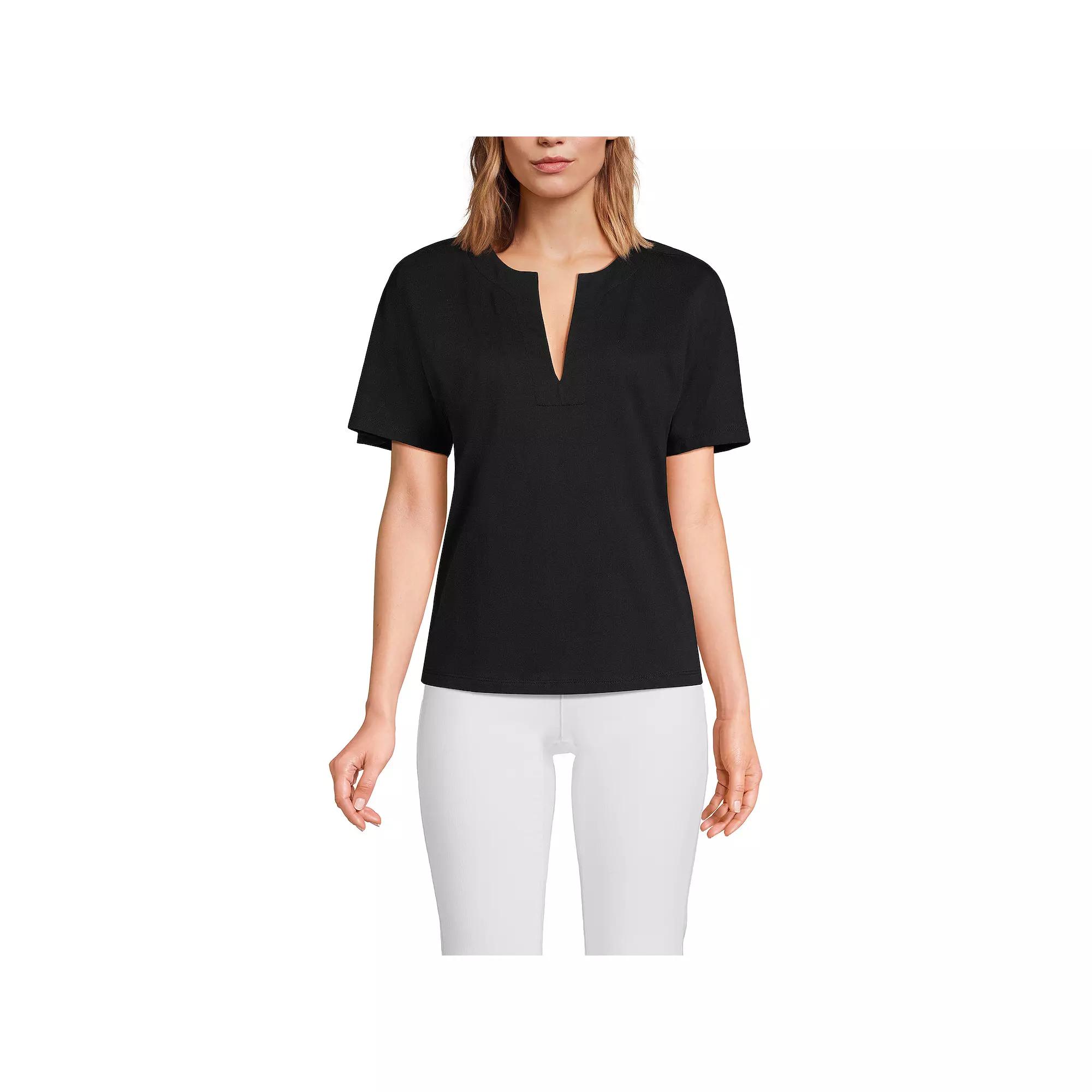Women's Lands' End Short Sleeve Supima Notch Neck T-shirt,  Product Image