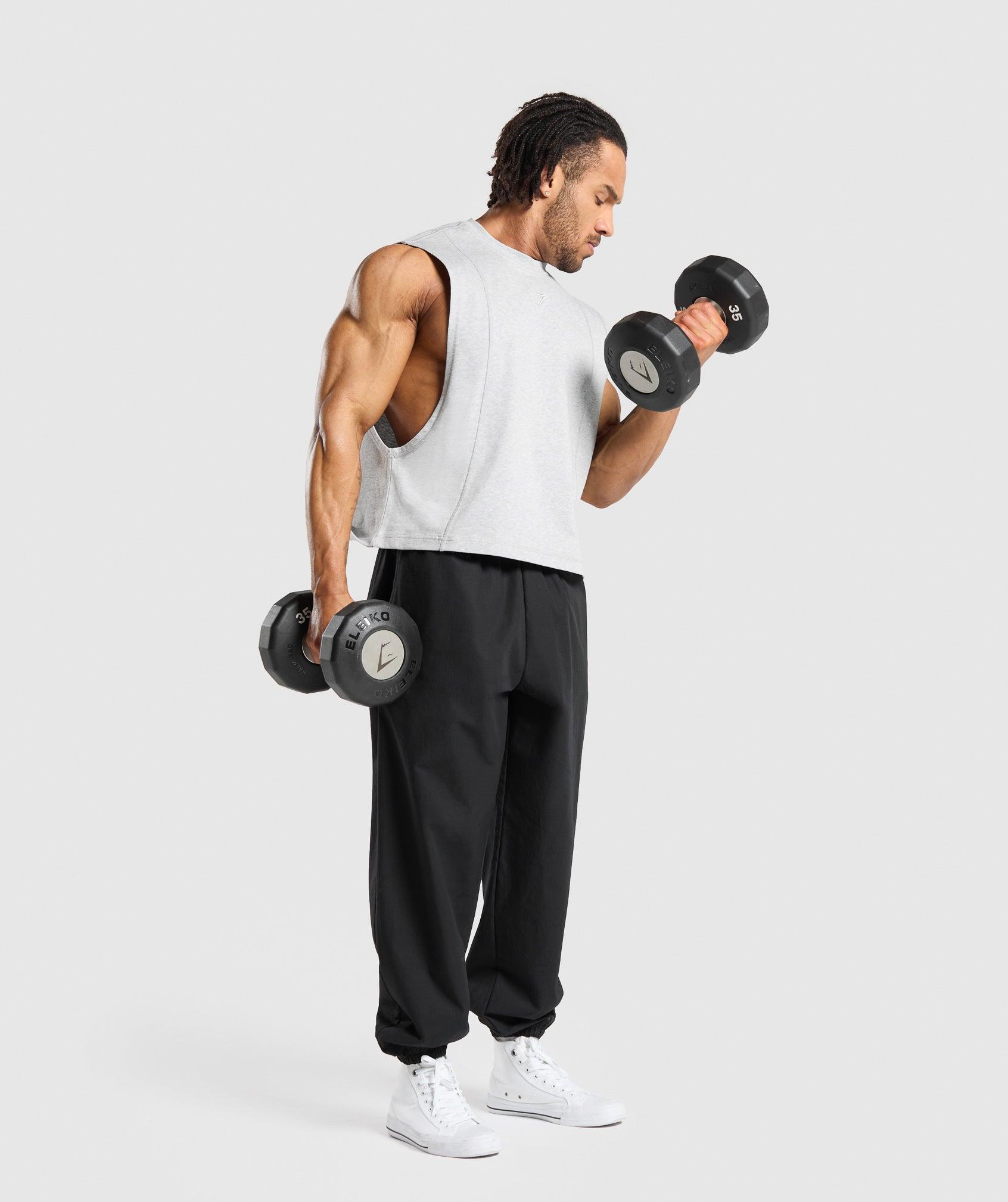 Gymshark Premium Lifting Boxy Cut Off Tank - Light Grey Marl Male Product Image