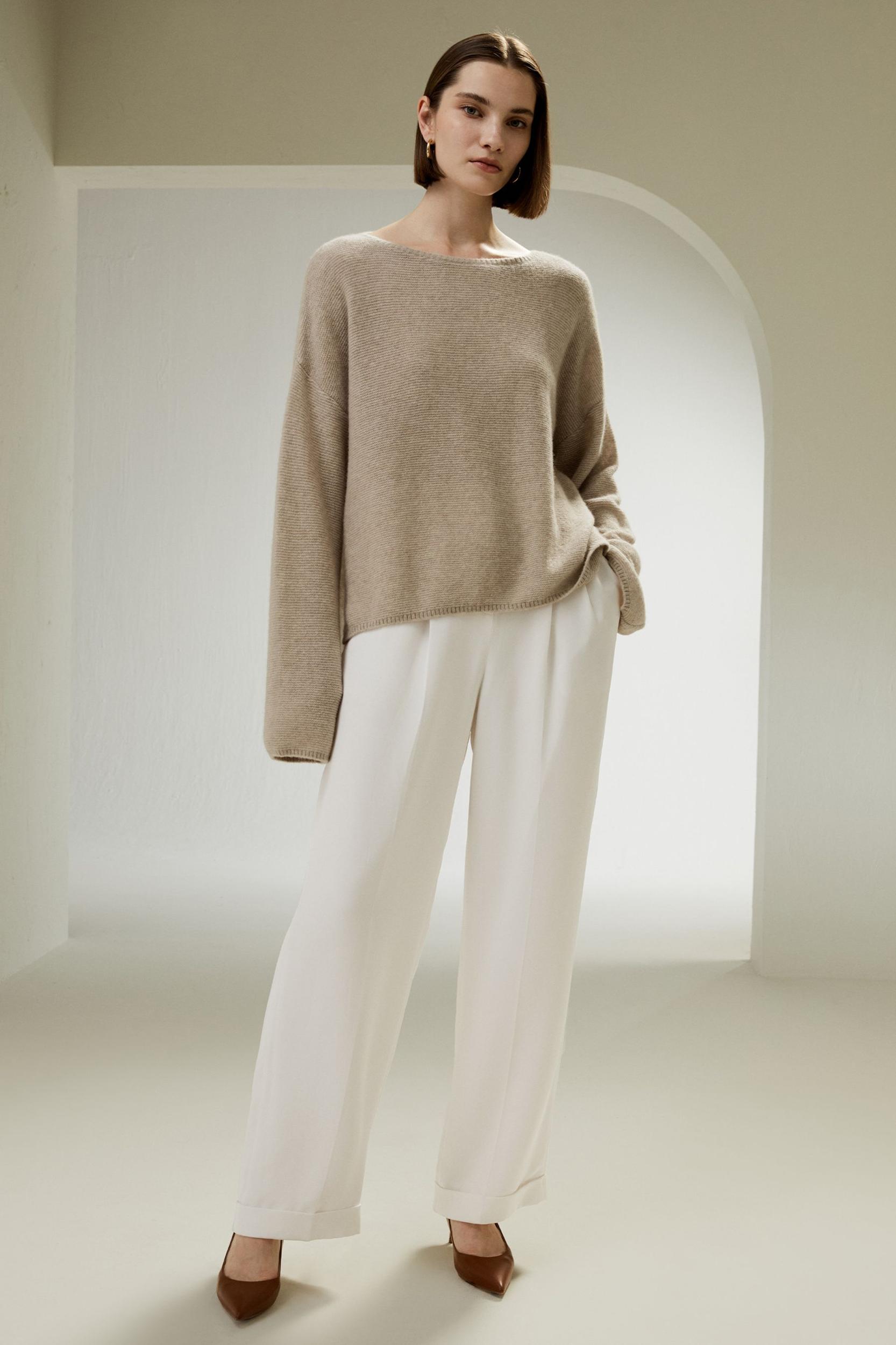 Relaxed Fit Drop-Shoulder Silk Cashmere Blend Sweatshirt Product Image