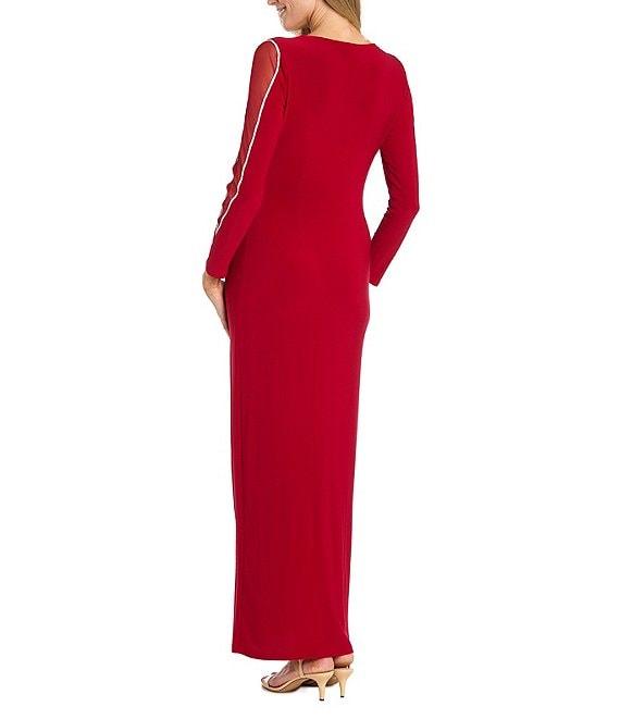 R & M Richards Mesh V-Neck 3/4 Sleeve Wrap Dress Product Image