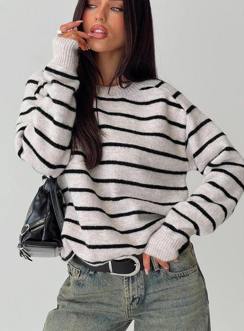 Souvenirs Knit Sweater Grey Stripe Product Image