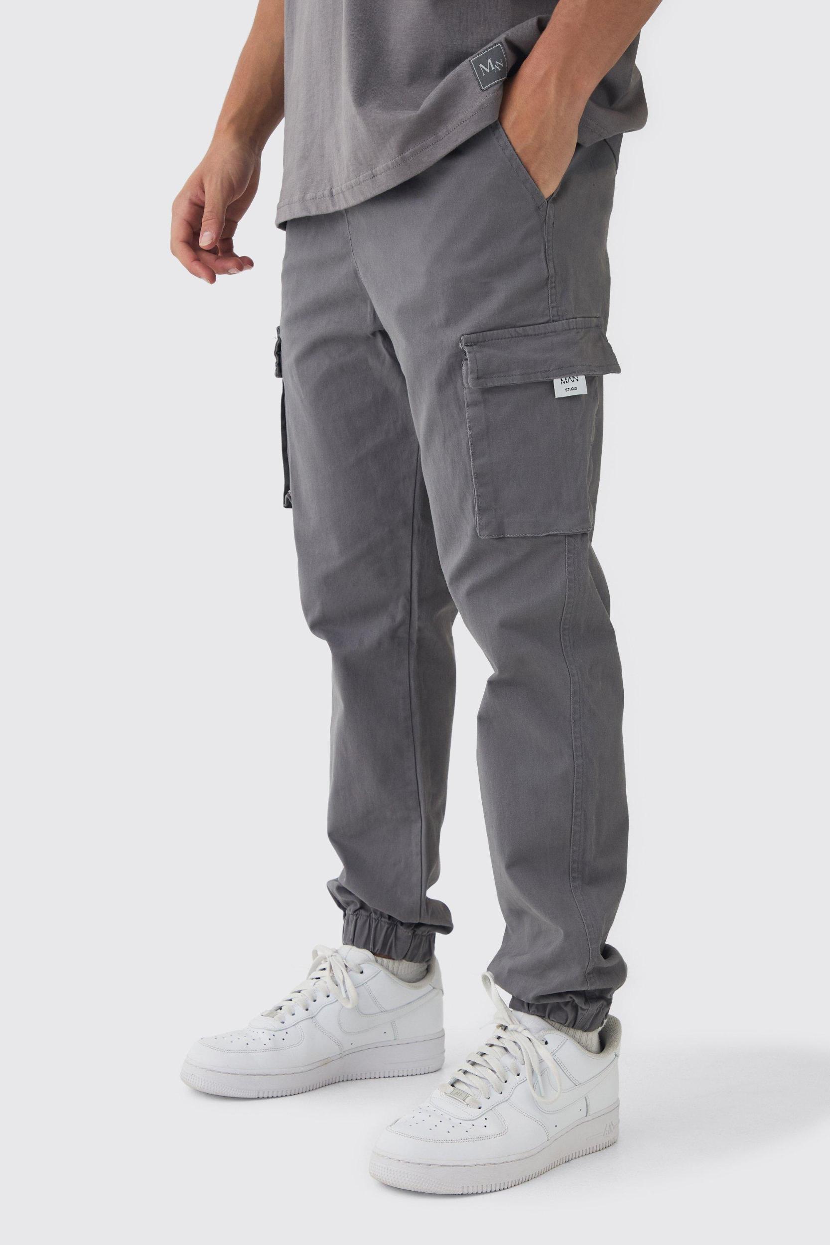 Slim Fit Elasticated Waist Woven Tab Cuffed Cargo Pants | boohooMAN USA Product Image