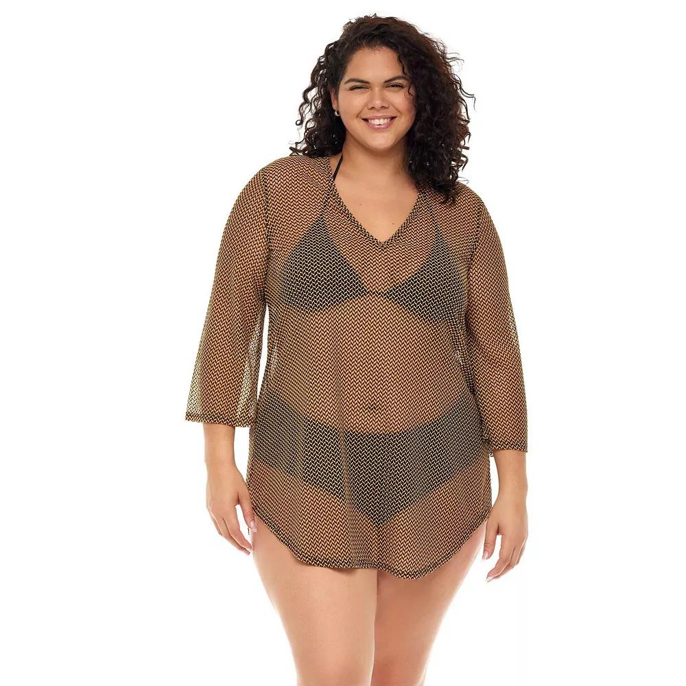 Plus Size Jordan Taylor Mesh Coverup, Women's, Size: 1XL, Black Gold Product Image