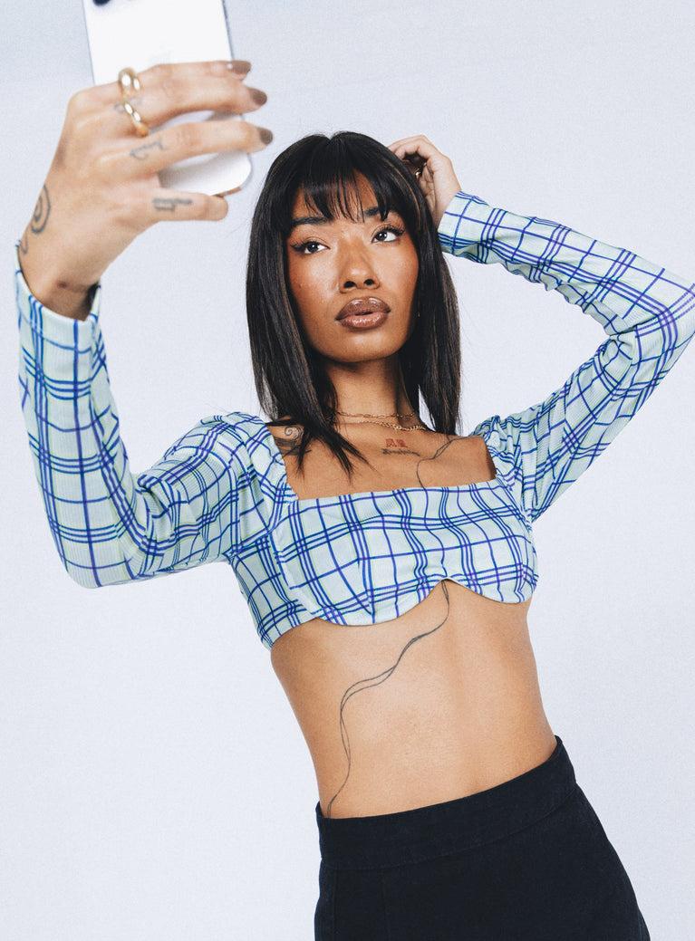 Becca Long Sleeve Crop Top Green Check Product Image