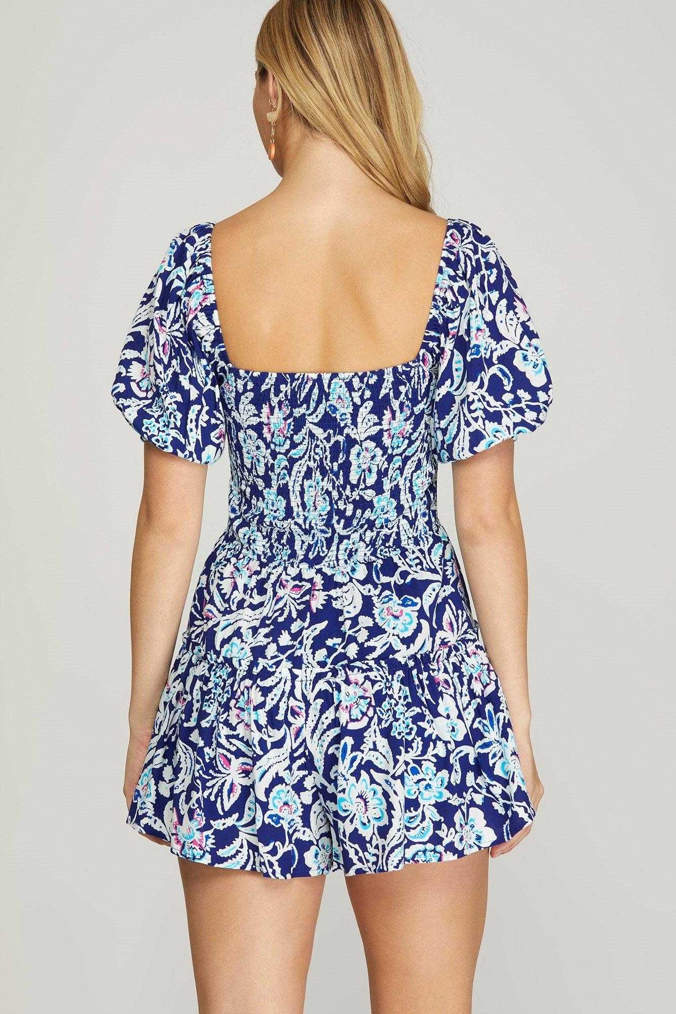 Short Sleeve Woven Print Romper Product Image