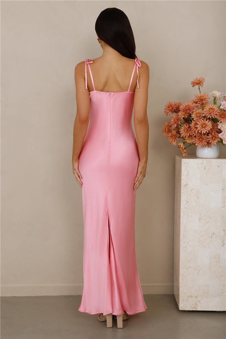 The Penelope Cowl Satin Maxi Dress Candy Product Image