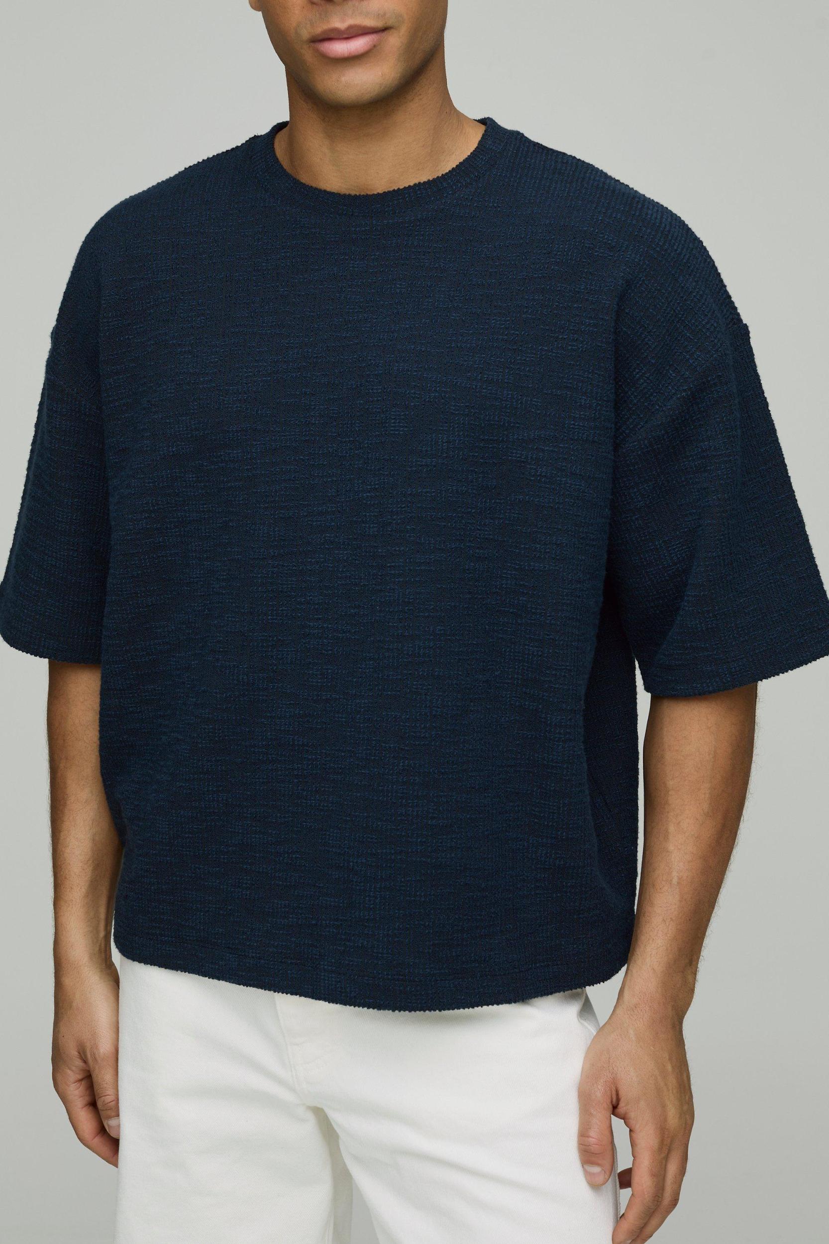 Oversized Boxy Heavyweight Textured T-Shirt | boohooMAN USA Product Image