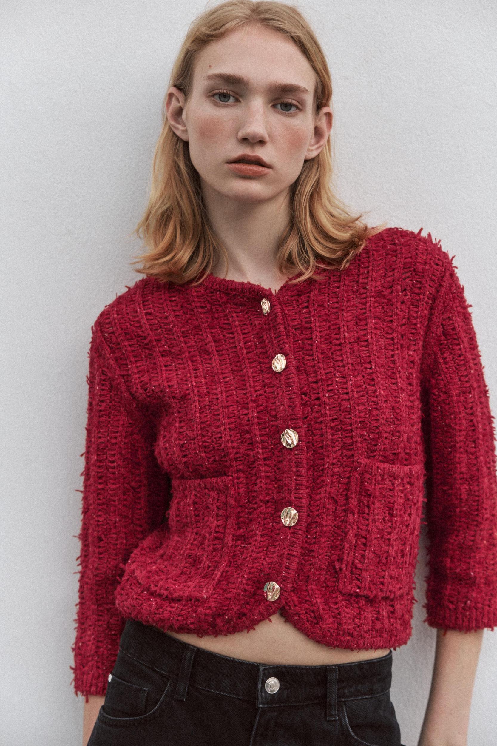 KNIT CARDIGAN WITH ELBOW-LENGTH SLEEVES Product Image