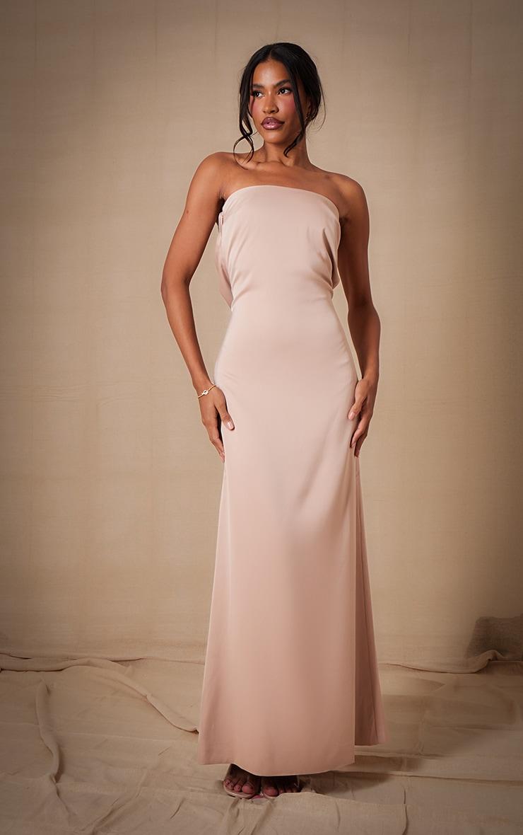 Champagne Bridesmaid Satin Bandeau Maxi Dress Product Image