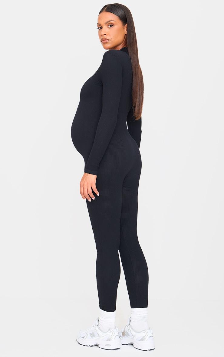Maternity Black Snatched Ribbed Jumpsuit Product Image