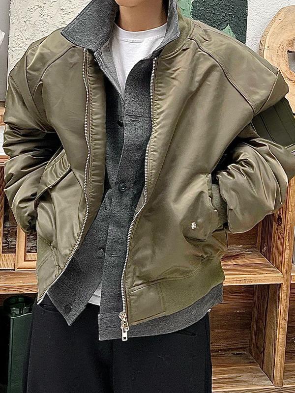 Men's Vintage Fake Two Piece Splice Bomber Jacket Product Image