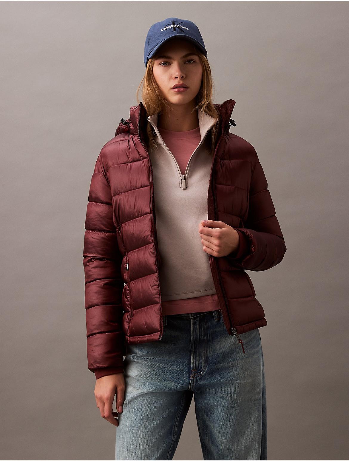 Calvin Klein Womens High Shine Lightweight Puffer Jacket - Red Product Image