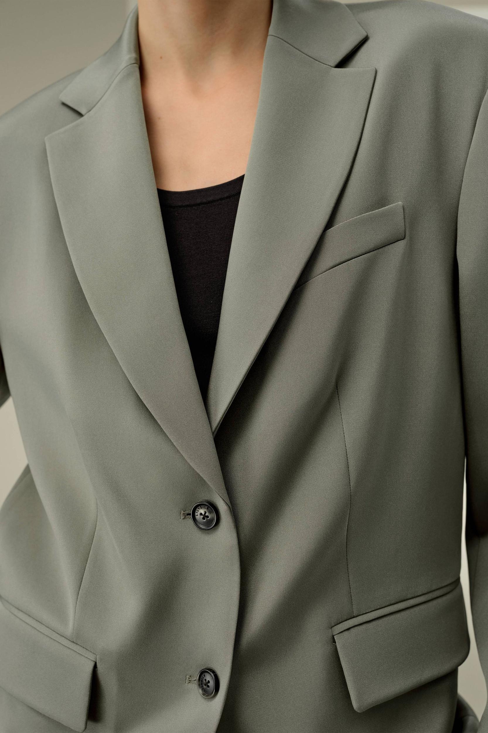 Oversized Padded-Shoulder Silk Blazer Product Image
