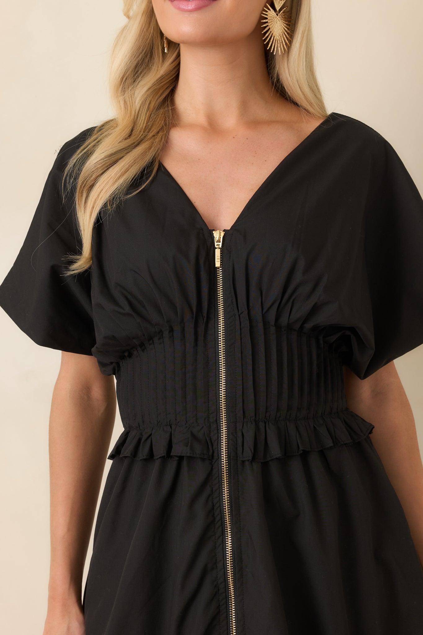 Let It Be Easy Black Smocked Waist Zip Maxi Dress Product Image