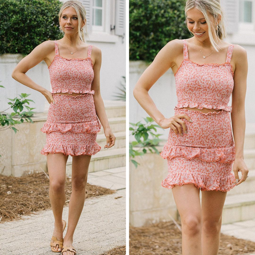 Give it Some Time Red Ditsy Floral Smocked Tank Female Product Image