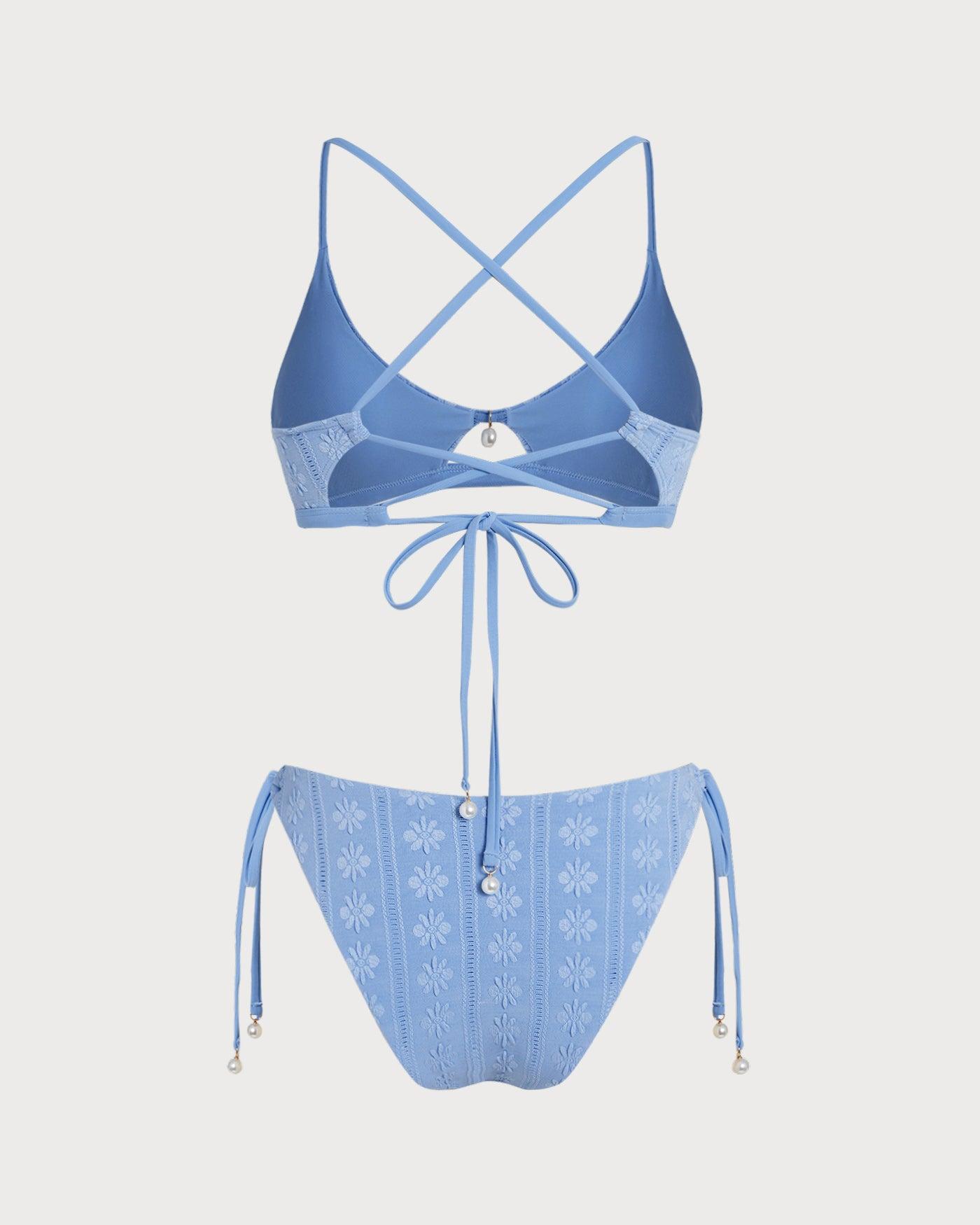 Blue Floral U Neck Triangle Bikini Set Product Image