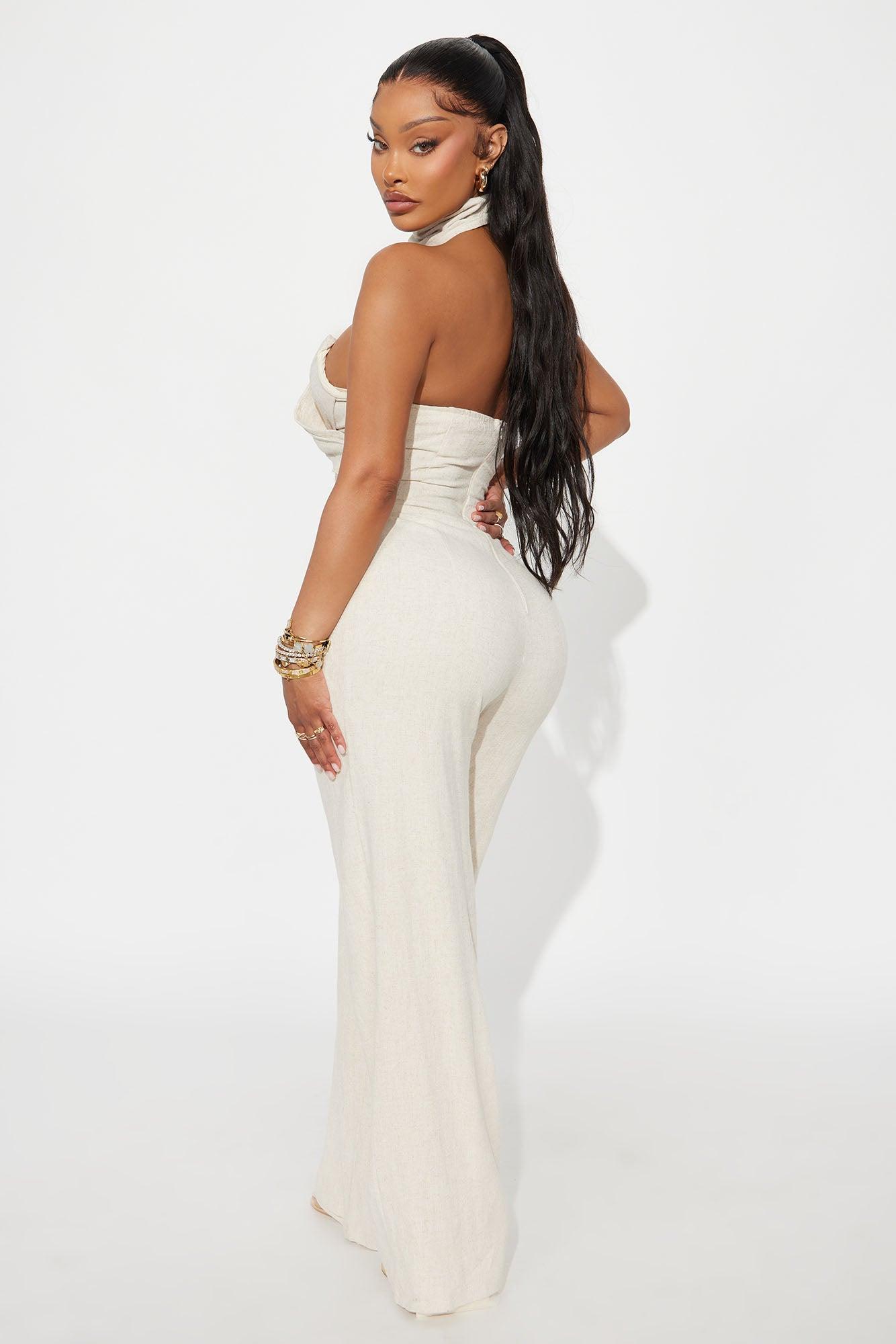 Fatima Linen Corset Jumpsuit - Oatmeal Female Product Image