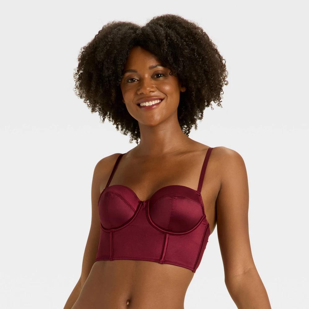 Women's Satin Lightly Lined Lingerie Corset - Auden™ Berry Red M Product Image