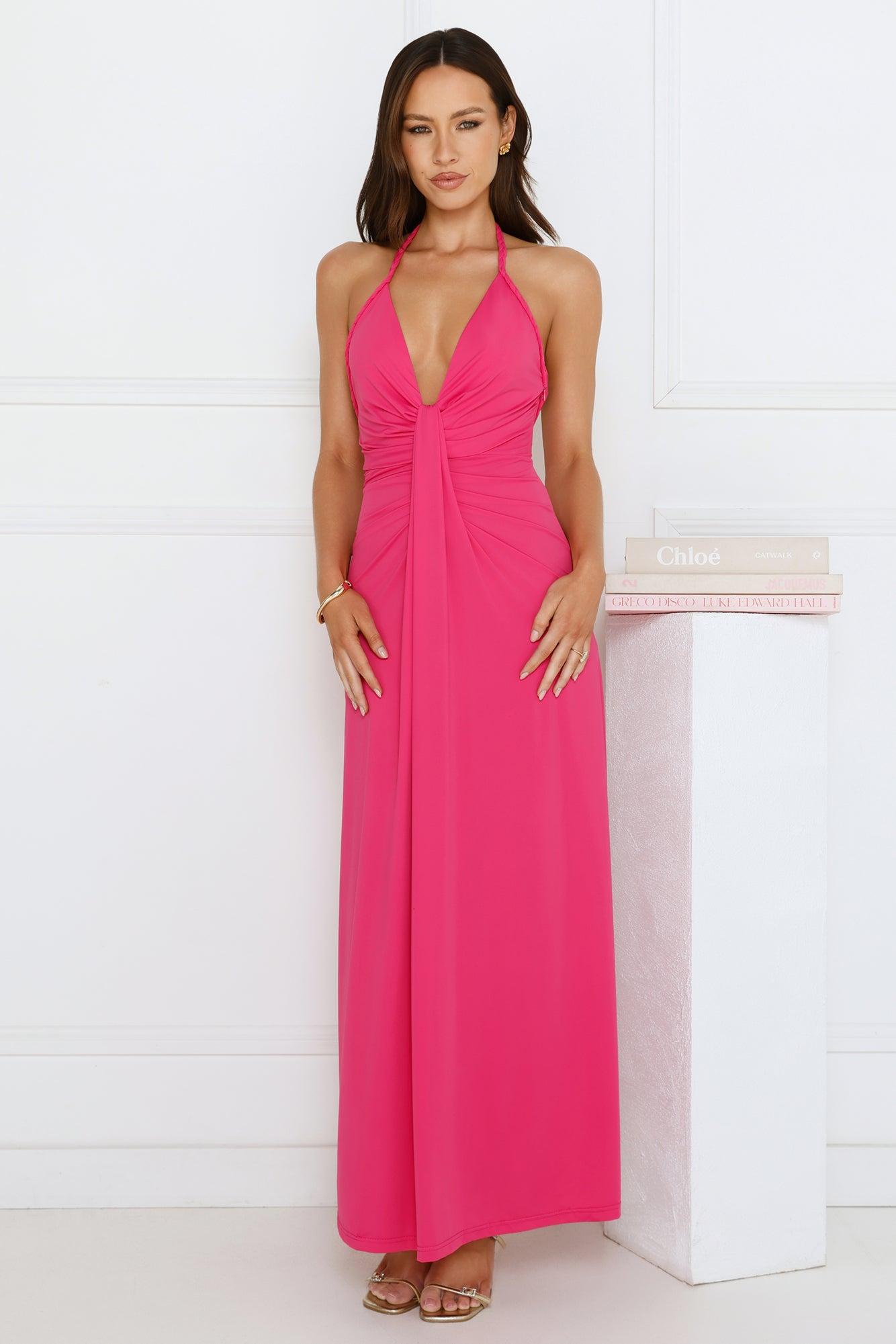 Neon Noir Halter Maxi Dress Pink Product Image