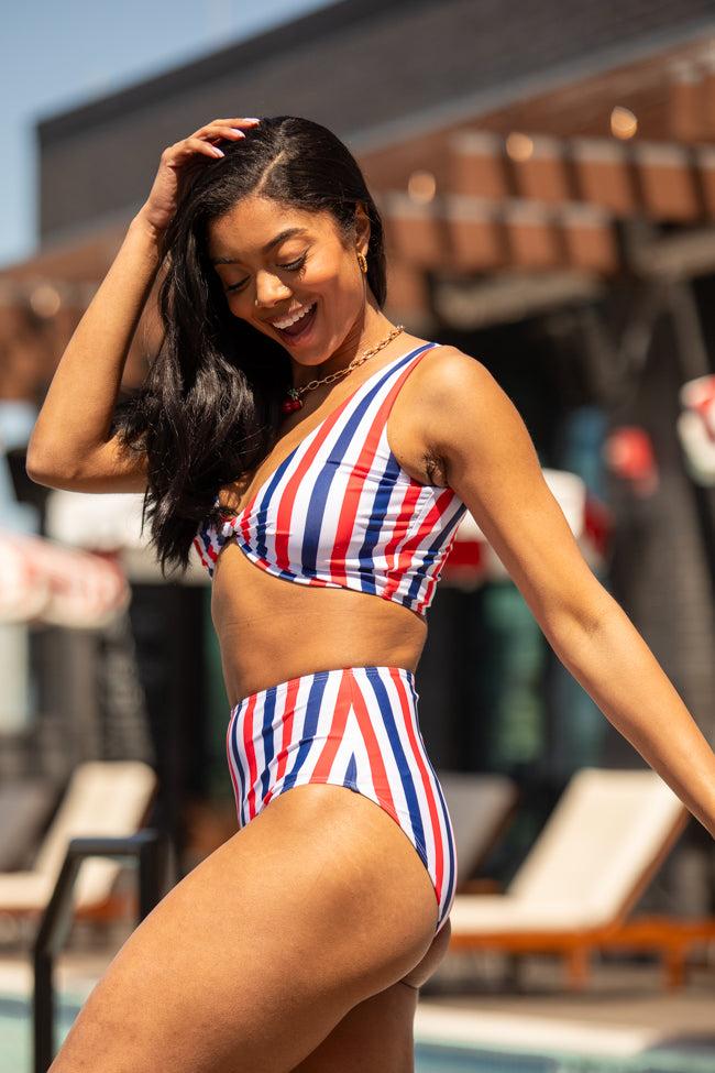 American Dreams Red, White, and Blue Twist Front Striped Bikini Top FINAL SALE Product Image