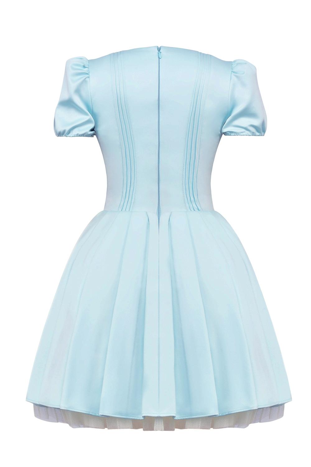 Imani  delicate blue satin pleated mini dress Product Image