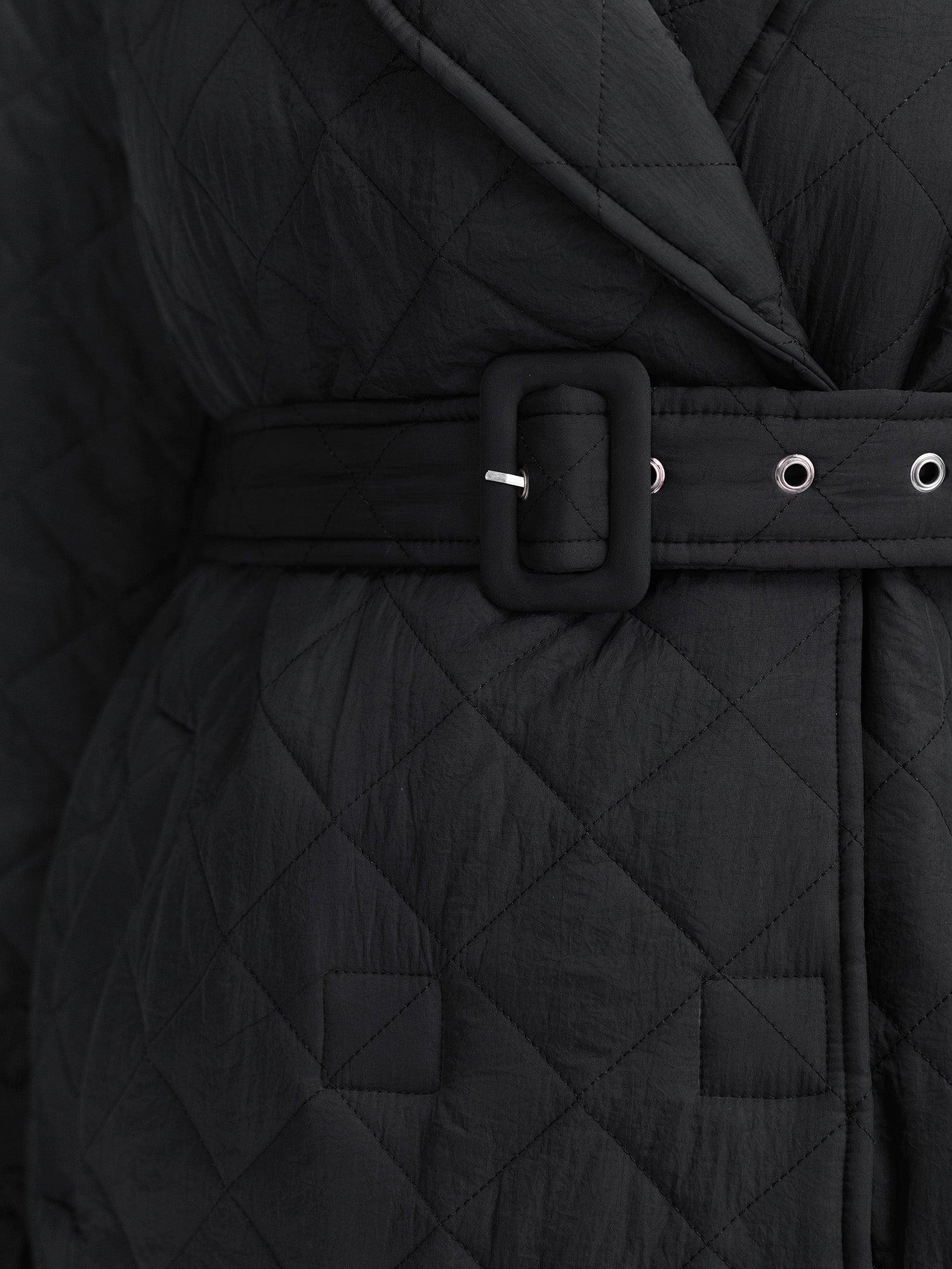 Quilted Adjustable Belt Solid Color Coat Female Product Image