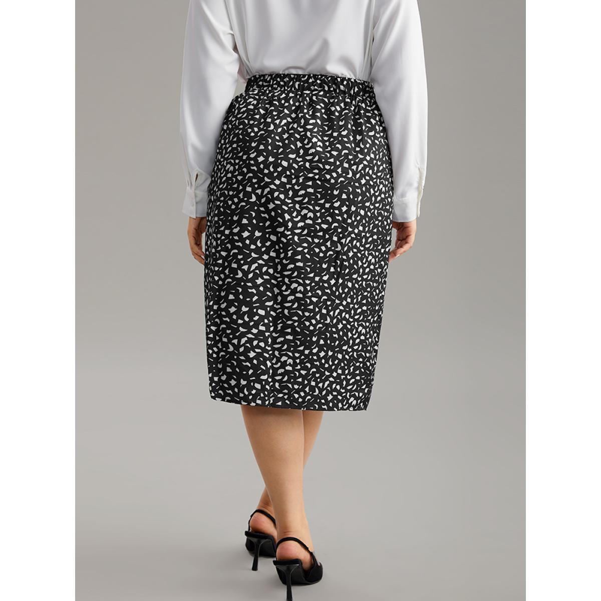 Plus Size Geometric Graphic Twist Front Split Side Skirt Women Black Office Slit Bodycon No stretch Work Skirts BloomChic 14-16/1X Product Image