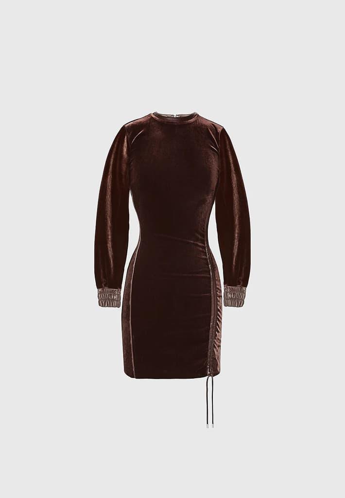Velour Mini Dress - Brown Female Product Image