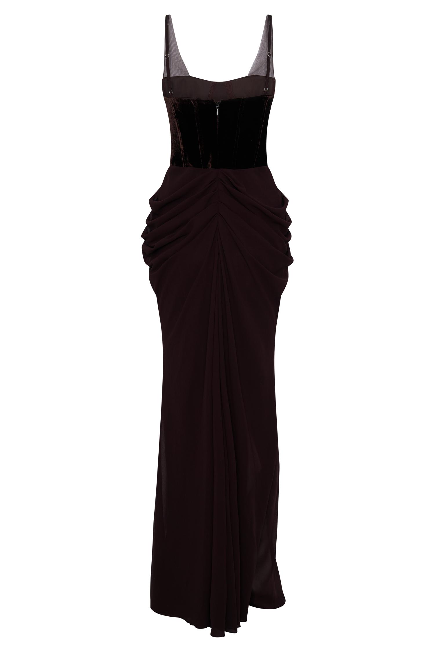 Roxanne Velvet Corset Maxi Dress - Cacao Brown Product Image