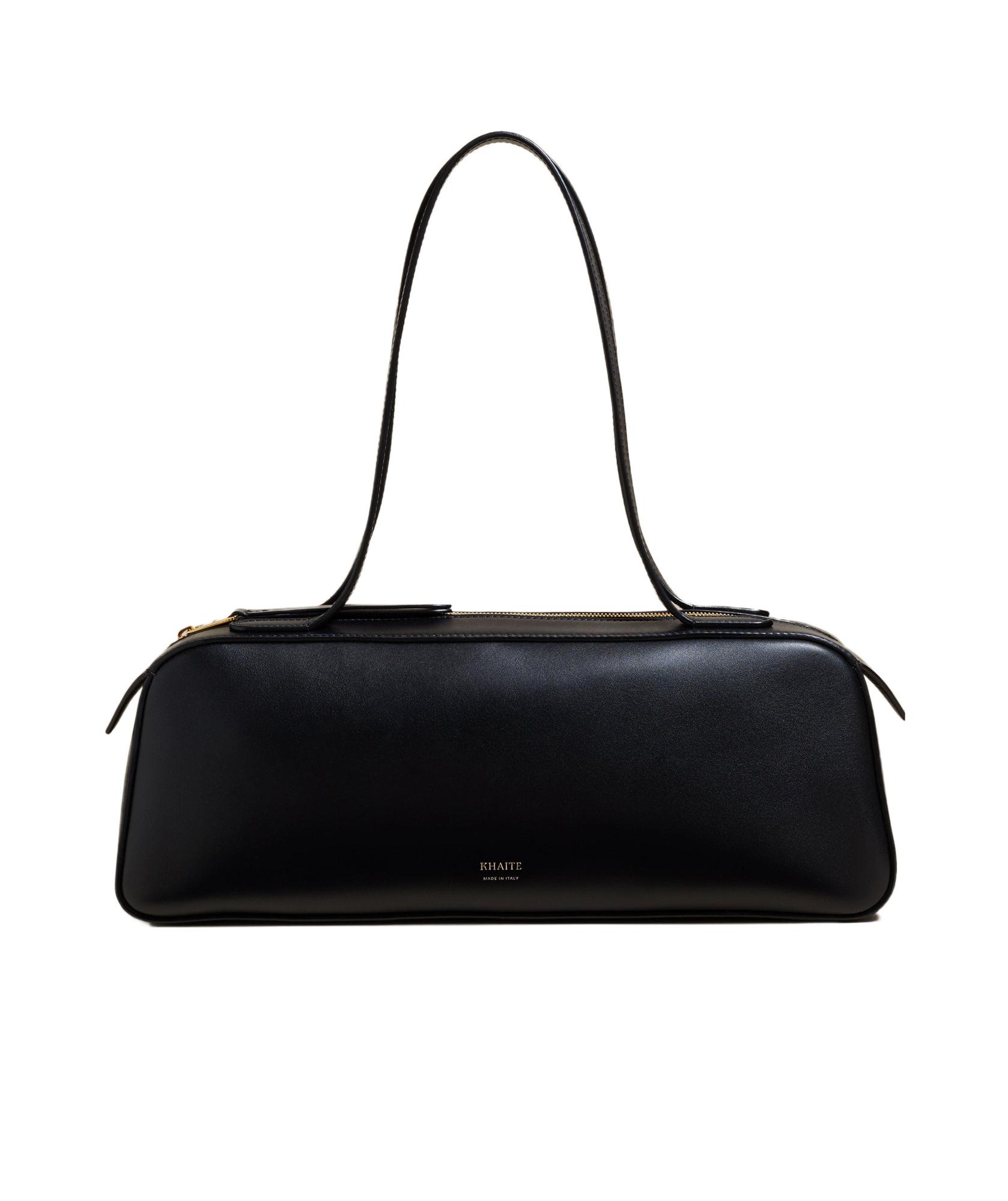 KHAITE Simona Crackle Patent Leather Shoulder Bag In Black Product Image