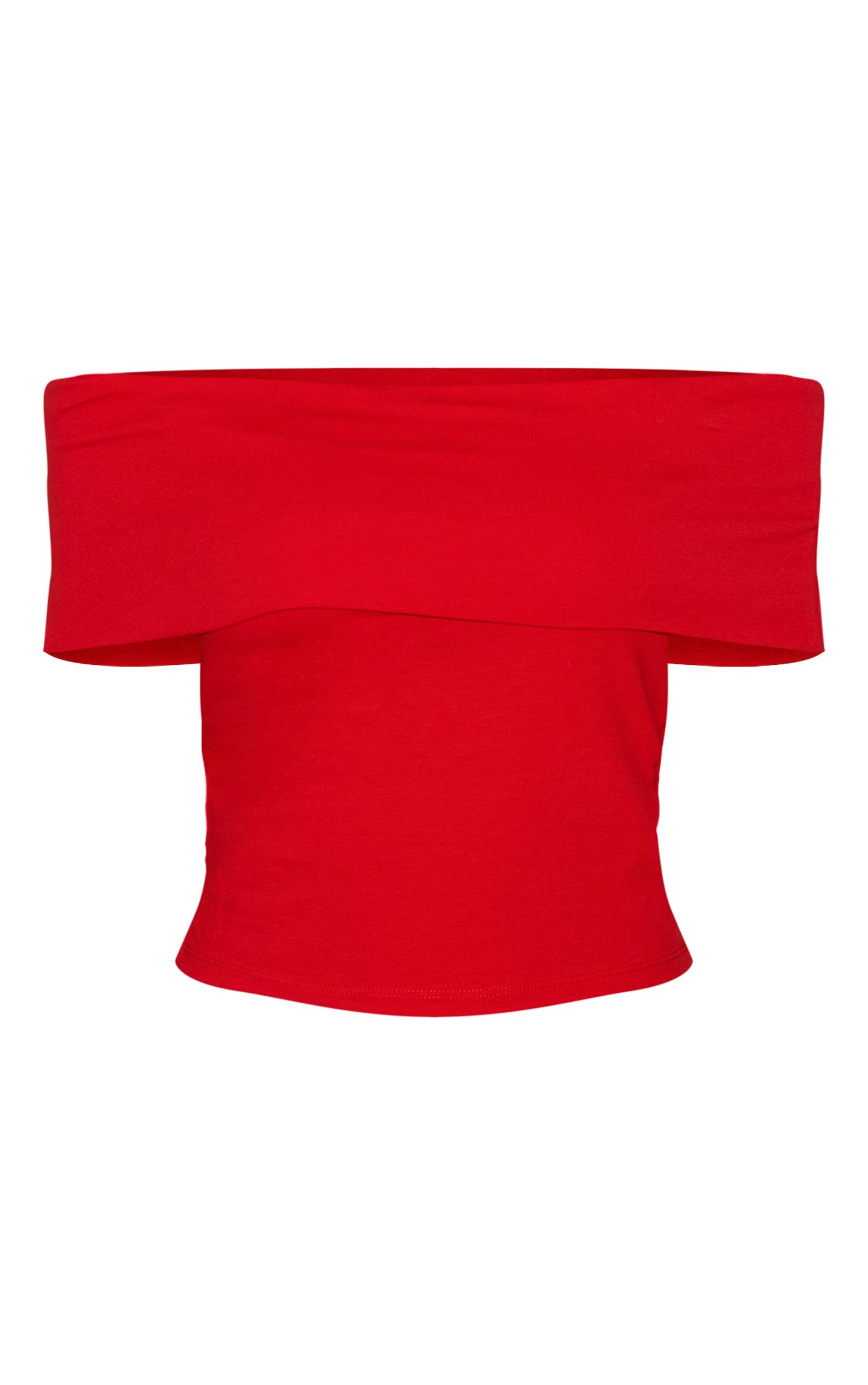 Tomato Red Soft Cotton Bardot Top Product Image