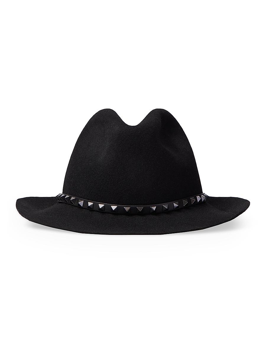 Womens Rockstud Wool and Leather Fedora Hat with Applique Studs Product Image