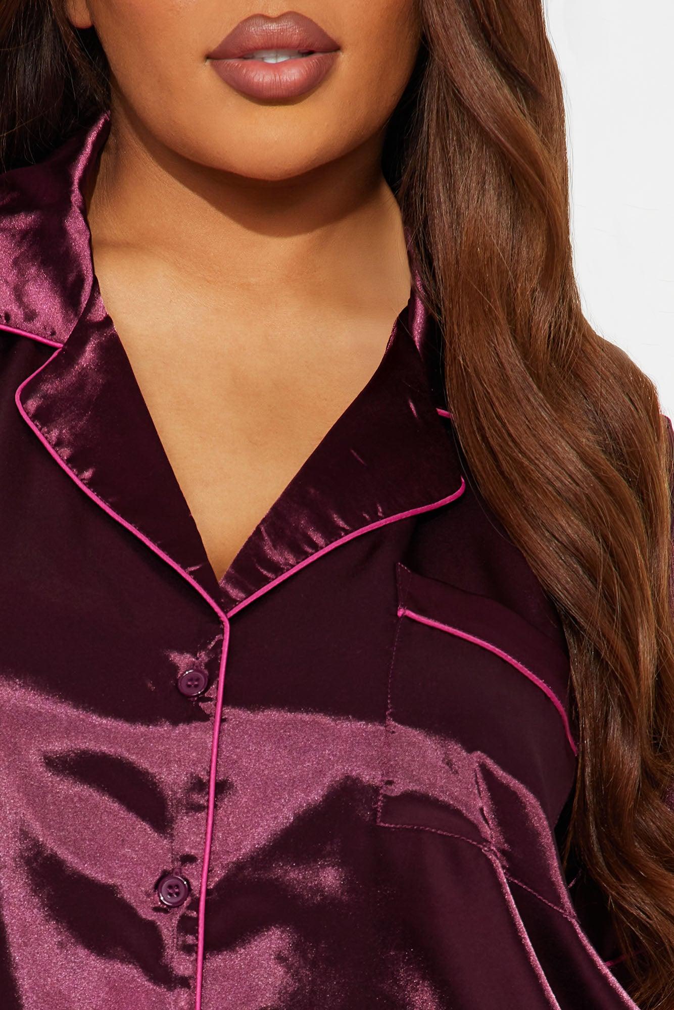 Bedtime Stretch Satin Short Sleeve PJ Short Set - Wine Female Product Image