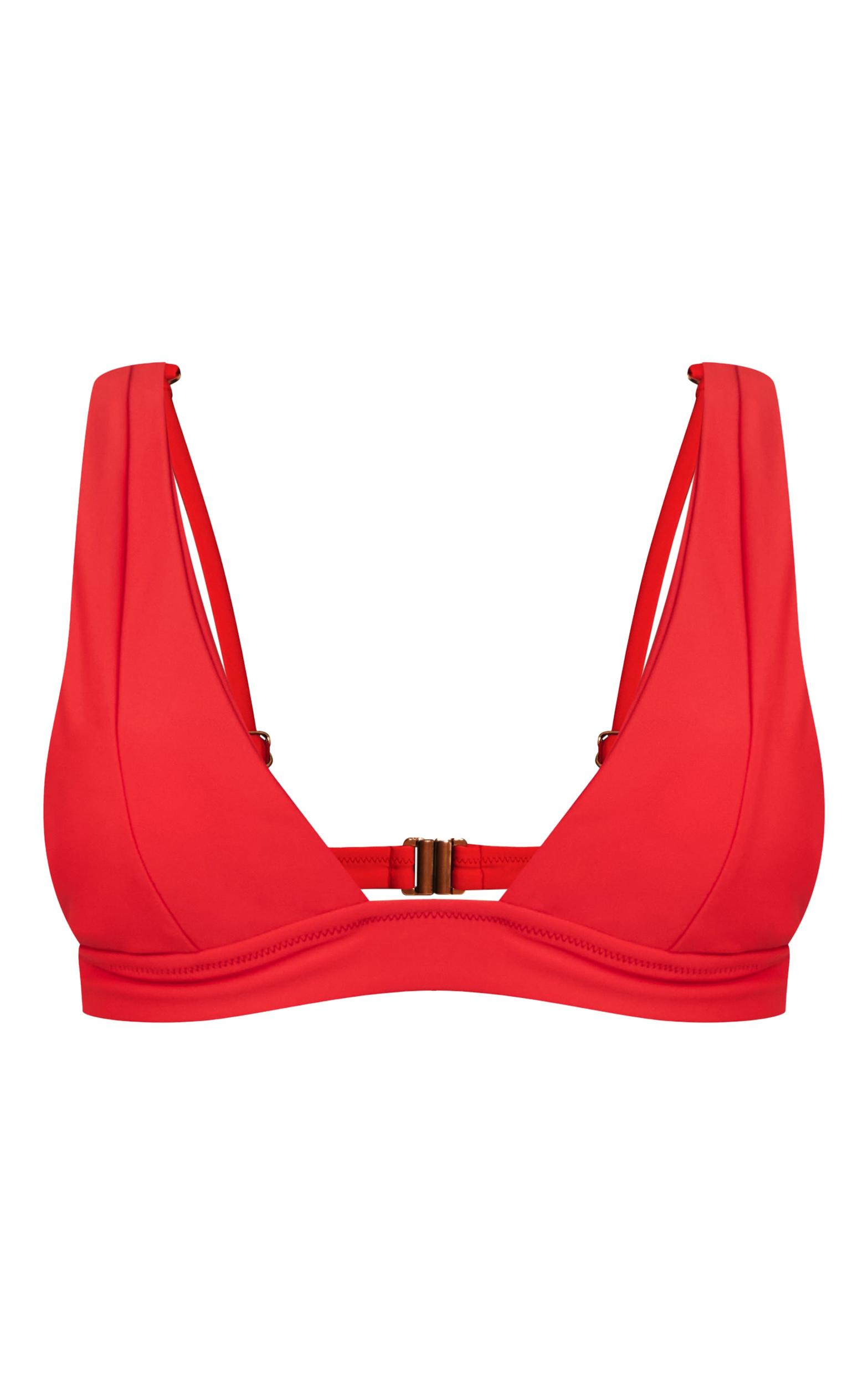 Red Plunge Triangle Seam Detail Bikini Top Product Image